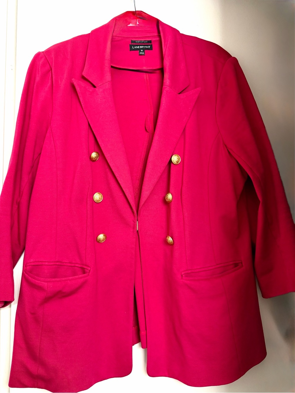 Lane Bryant Hot Pink Double-Breasted Blazer with Gold Buttons